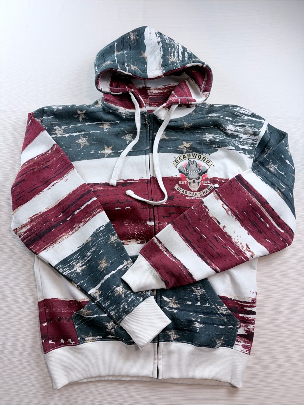 Deadwood Men's Red, White & Blue Striped Zip Hoodie